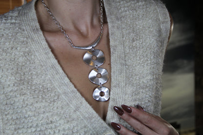 Unique Silver Necklace – Bold Circle Pendant Jewelry Boho Chic Statement Necklace