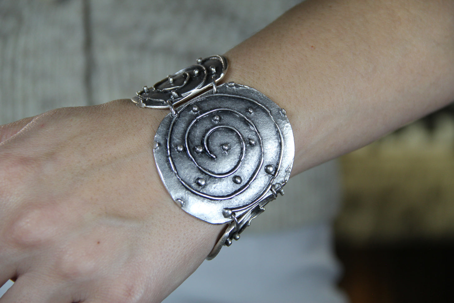 Hammered Gothic Silver Bracelet – Bold Boho Statement Jewelry Handmade Ethnic Style Bracelet