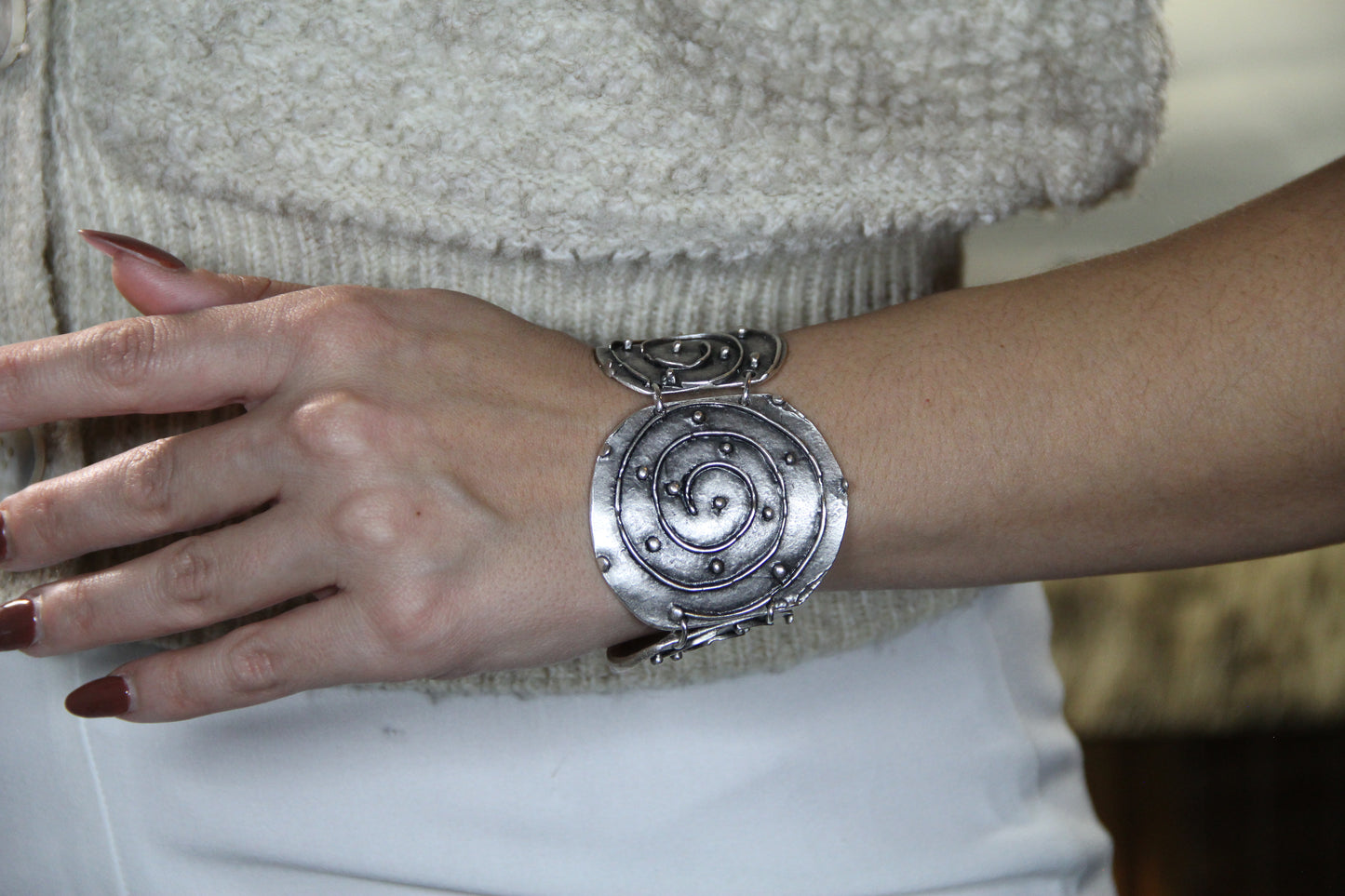 Hammered Gothic Silver Bracelet – Bold Boho Statement Jewelry Handmade Ethnic Style Bracelet