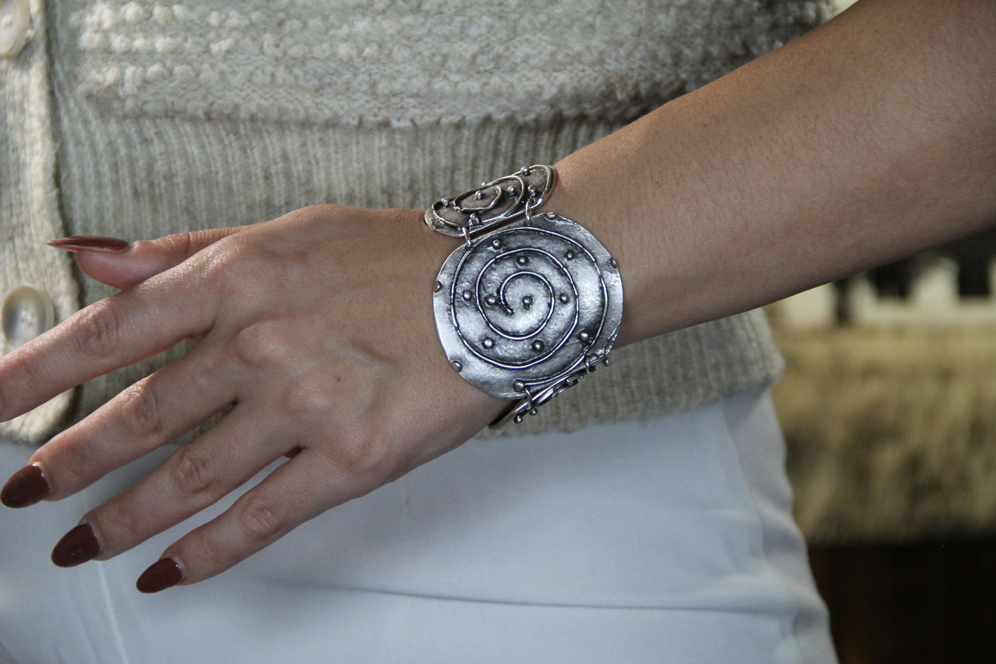 Hammered Gothic Silver Bracelet – Bold Boho Statement Jewelry Handmade Ethnic Style Bracelet