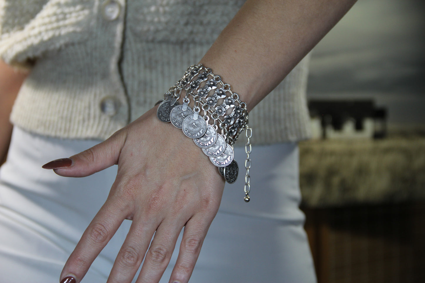 Statement Coin Silver Bracelet: Bohemian Bold Statement Jewelry