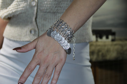 Statement Coin Silver Bracelet: Bohemian Bold Statement Jewelry