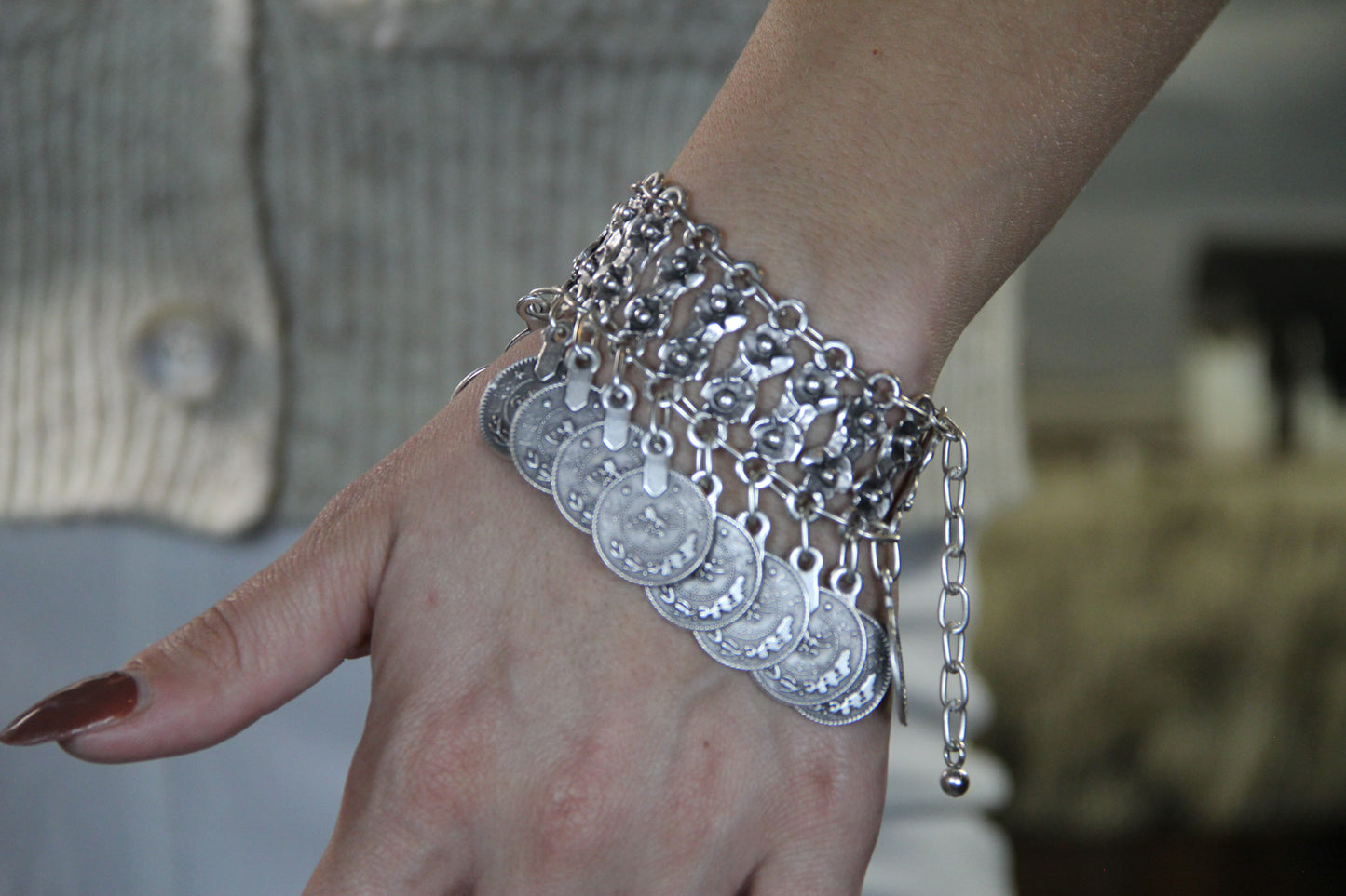 Statement Coin Silver Bracelet: Bohemian Bold Statement Jewelry