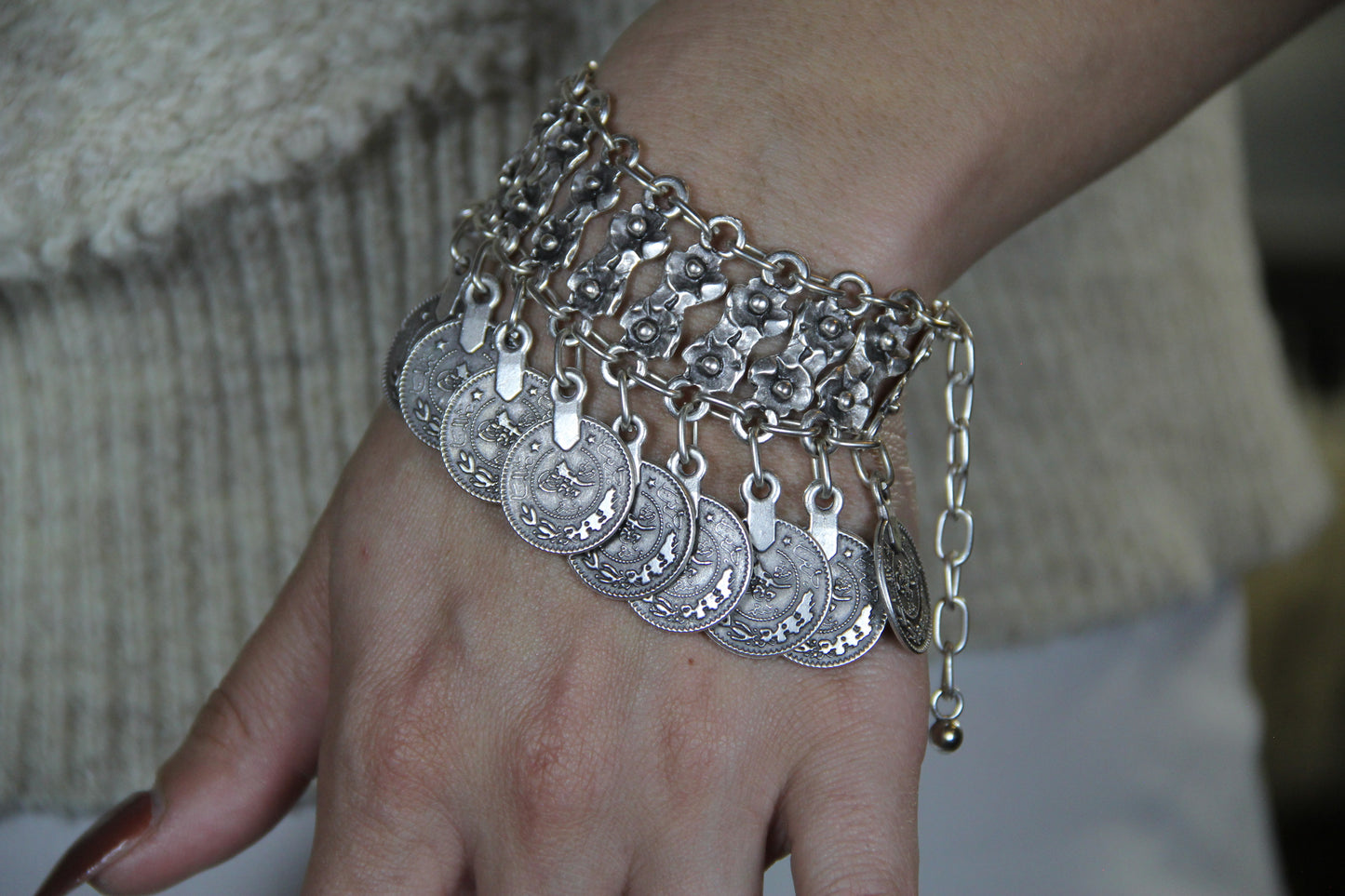Statement Coin Silver Bracelet: Bohemian Bold Statement Jewelry