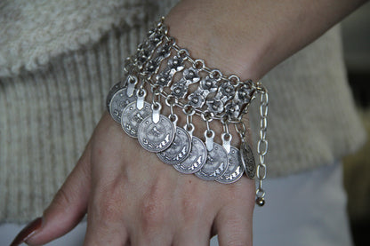 Statement Coin Silver Bracelet: Bohemian Bold Statement Jewelry
