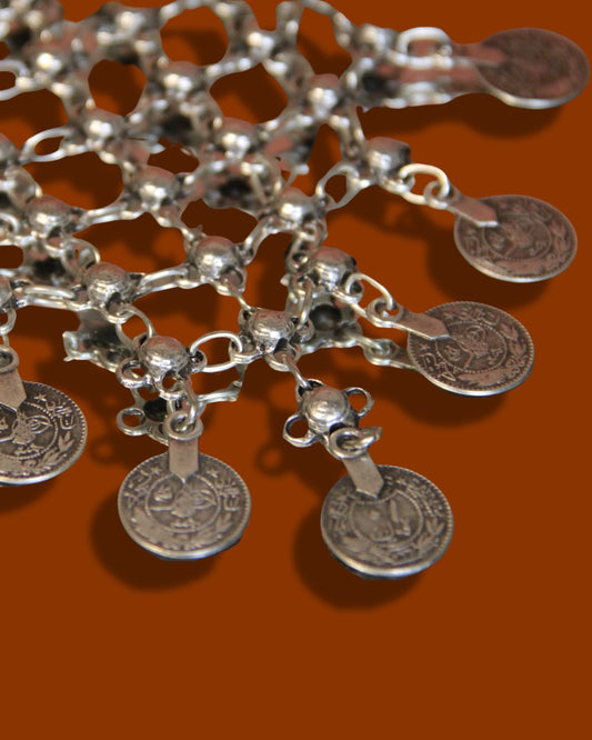 Silver Coin Statement Necklace – Bold Unique Bohemian Jewelry, Handmade Chic Necklace for Women and Fashion Lovers
