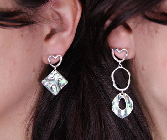 925 Sterling Silver Heart Dangle Earring Drop Silver Geometrical Statement Earring Minimalist Jewelry