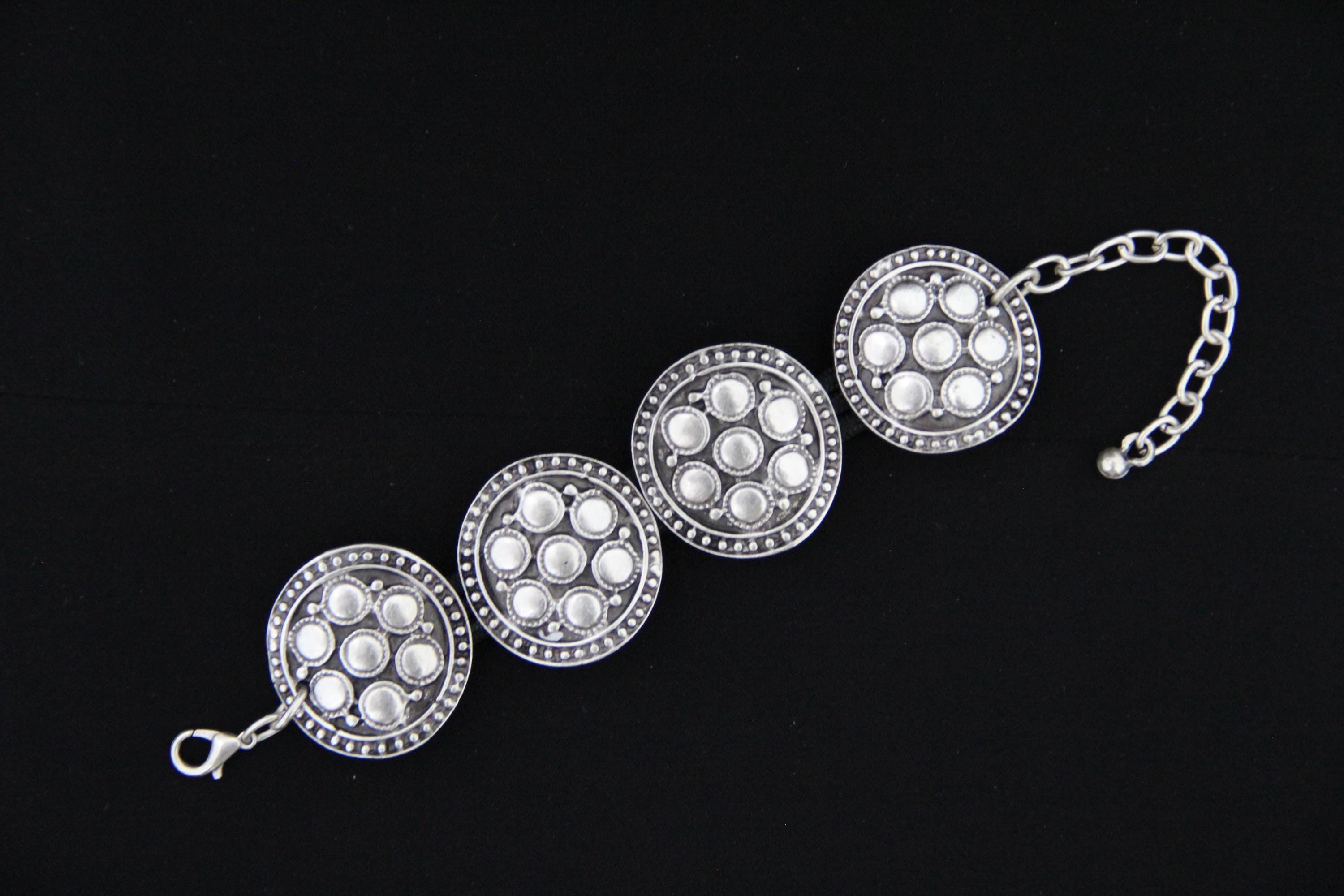 Ethnic Large Silver Bracelet with black band