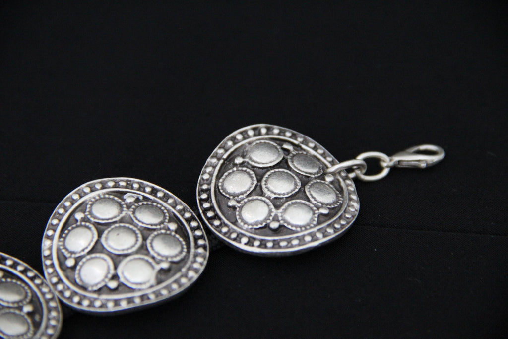 Ethnic Large Silver Bracelet with black band
