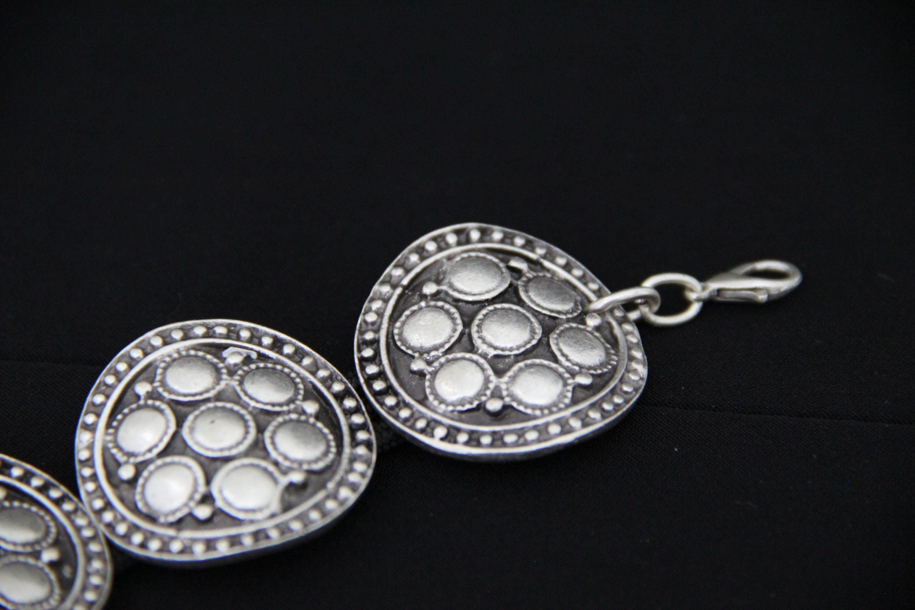 Ethnic Large Silver Bracelet with black band
