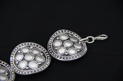 Ethnic Large Silver Bracelet with black band
