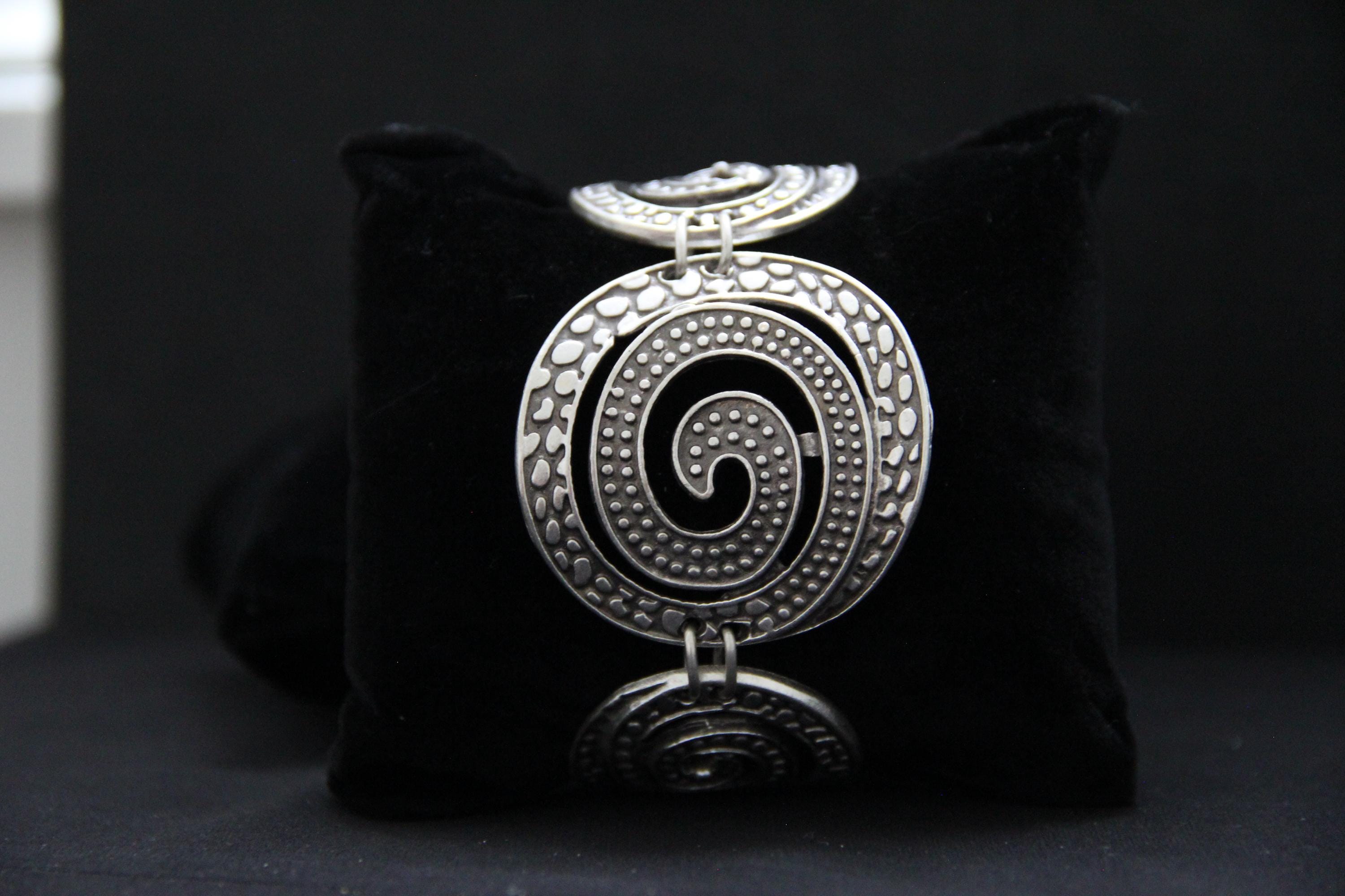 Ethnic HandCrafted Hammered Unique Statement Bracelet Adjustable Chain
