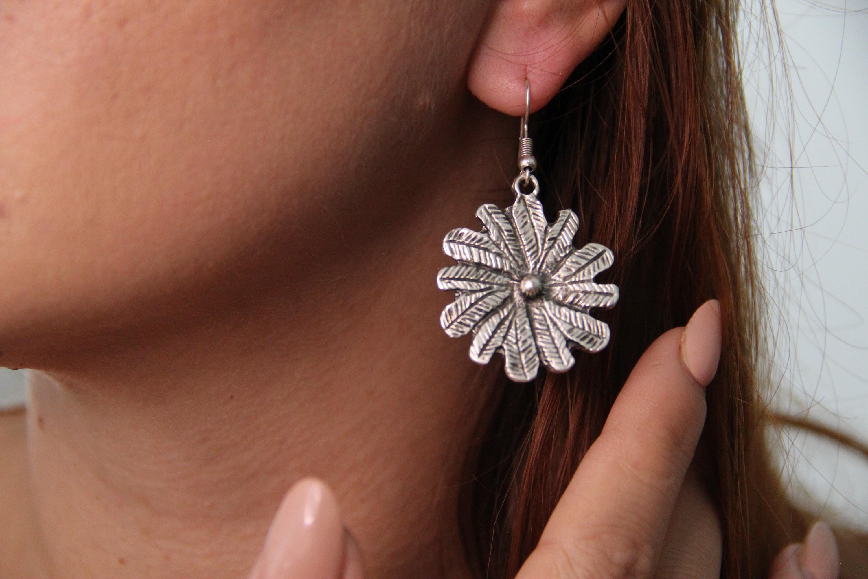 Handmade Statement Silver Flower Earring