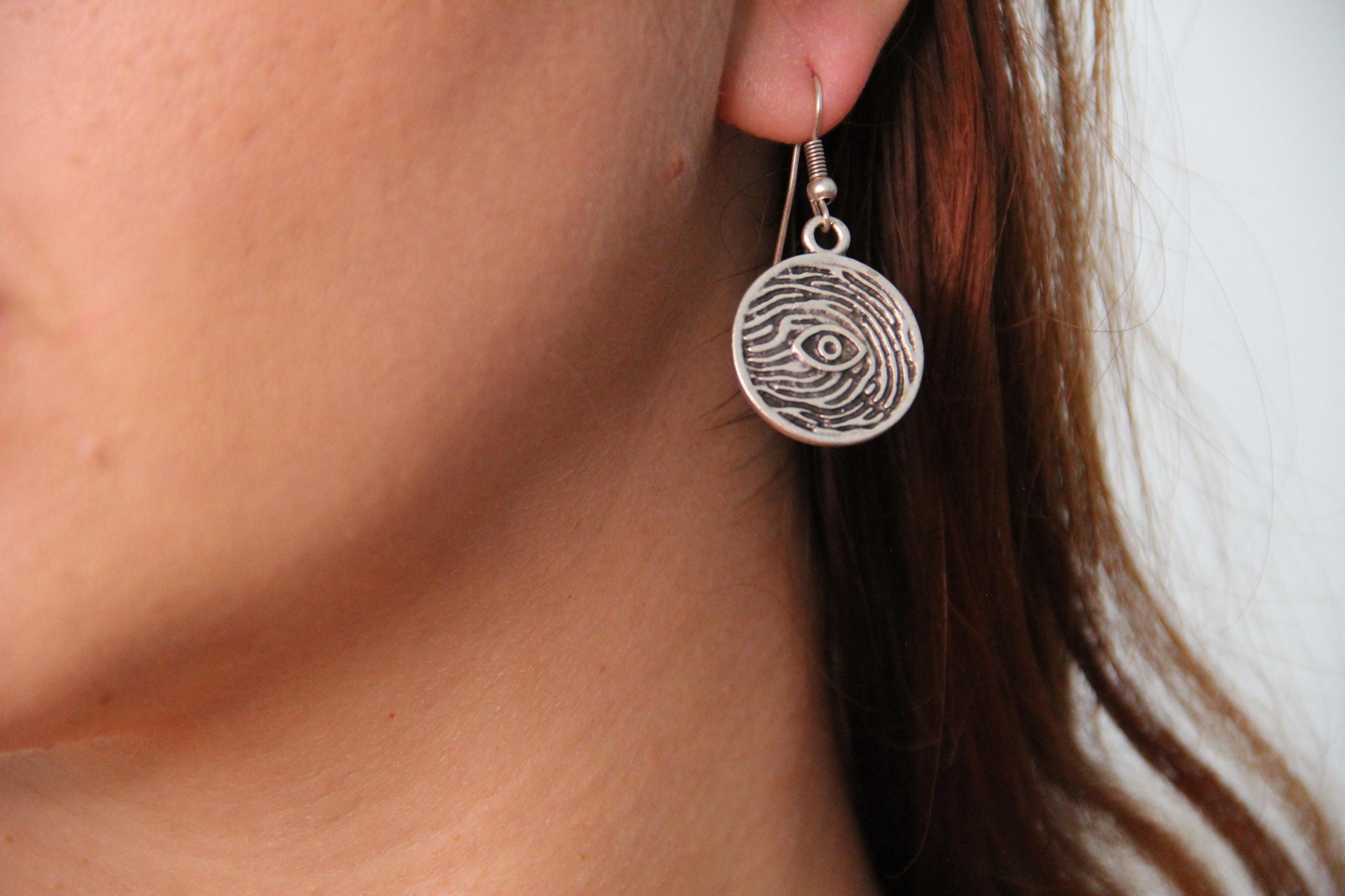 Silver Bohemian Engraved Evil Eye Earrings