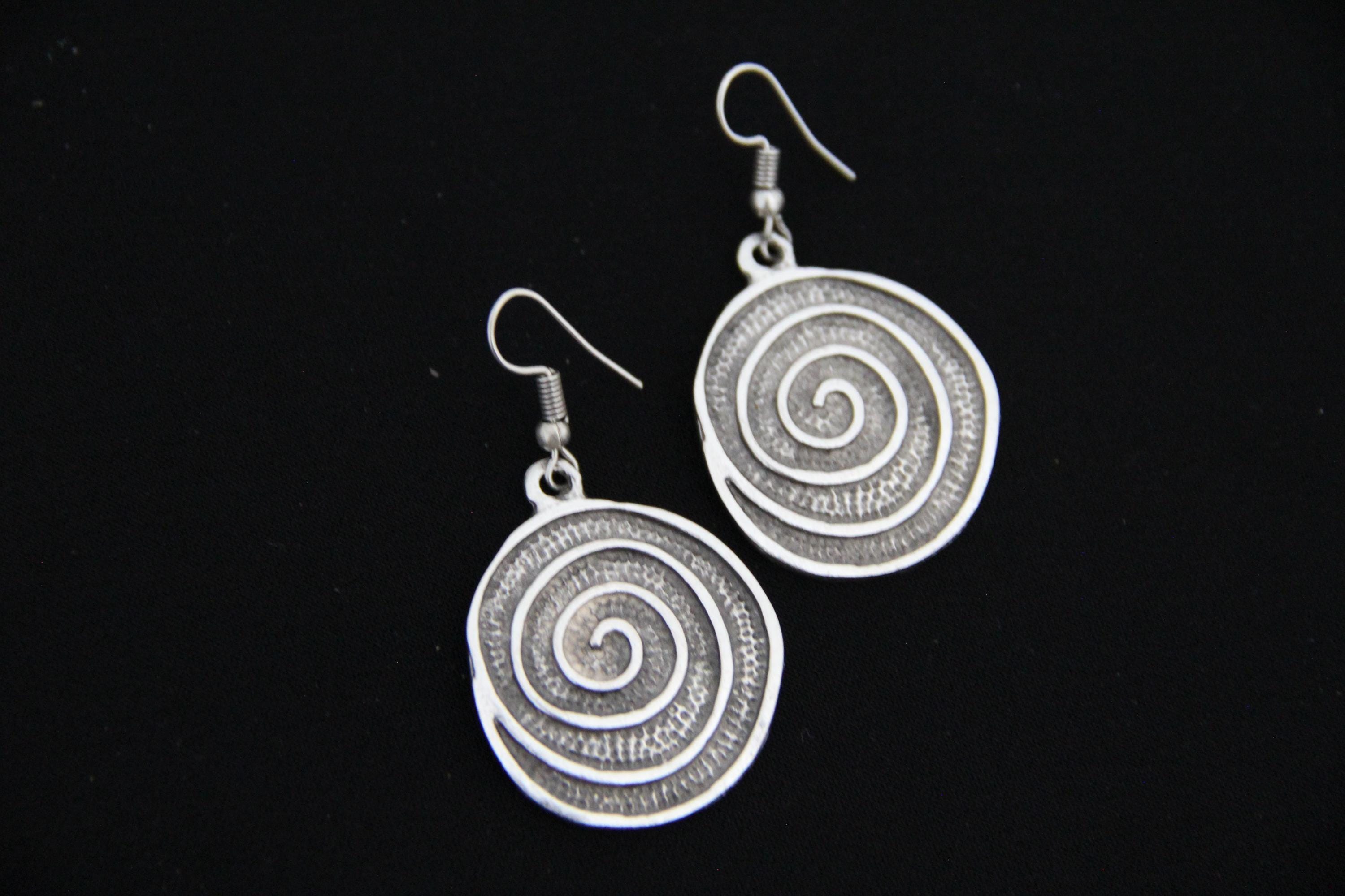 Handmade Large Round Silver Dangle Earrings