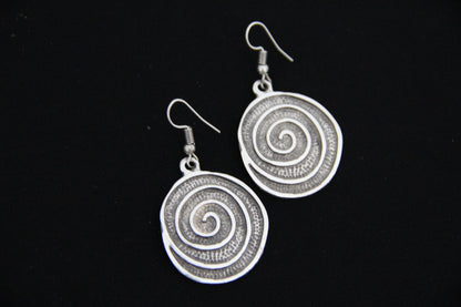 Handmade Large Round Silver Dangle Earrings