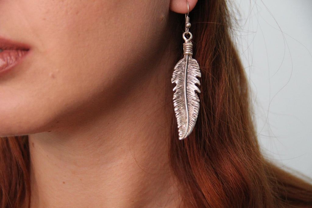 Dangle Feather Silver Earring