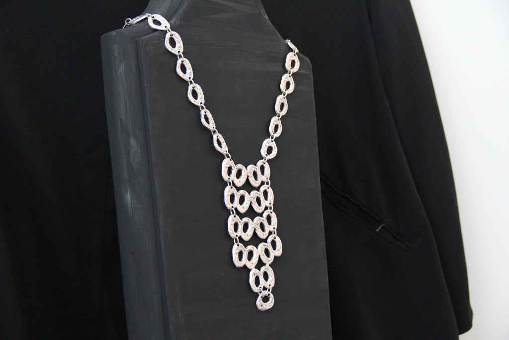 Tassel Silver Handcrafted NecklaceUnique Long Silver Tassel Circle Necklace – Handmade Ethnic Boho Chic Pendant, Statement Jewelry Gift Idea for Her