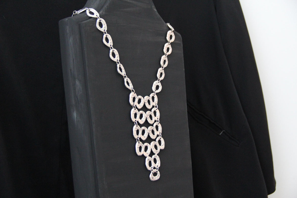Tassel Silver Handcrafted NecklaceUnique Long Silver Tassel Circle Necklace – Handmade Ethnic Boho Chic Pendant, Statement Jewelry Gift Idea for Her