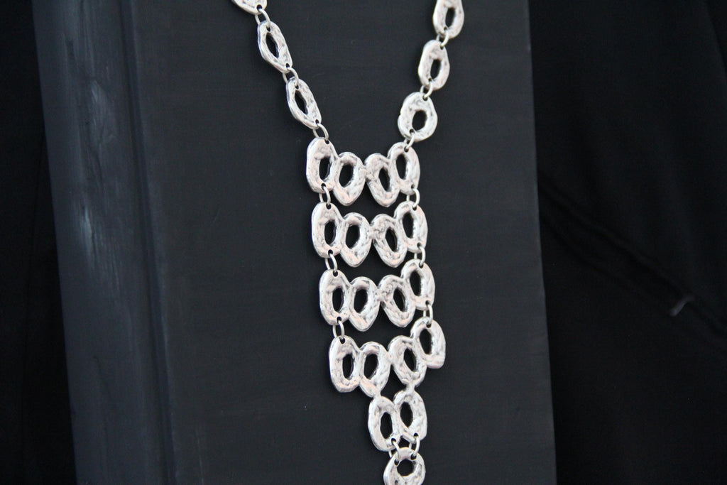 Tassel Silver Handcrafted NecklaceUnique Long Silver Tassel Circle Necklace – Handmade Ethnic Boho Chic Pendant, Statement Jewelry Gift Idea for Her