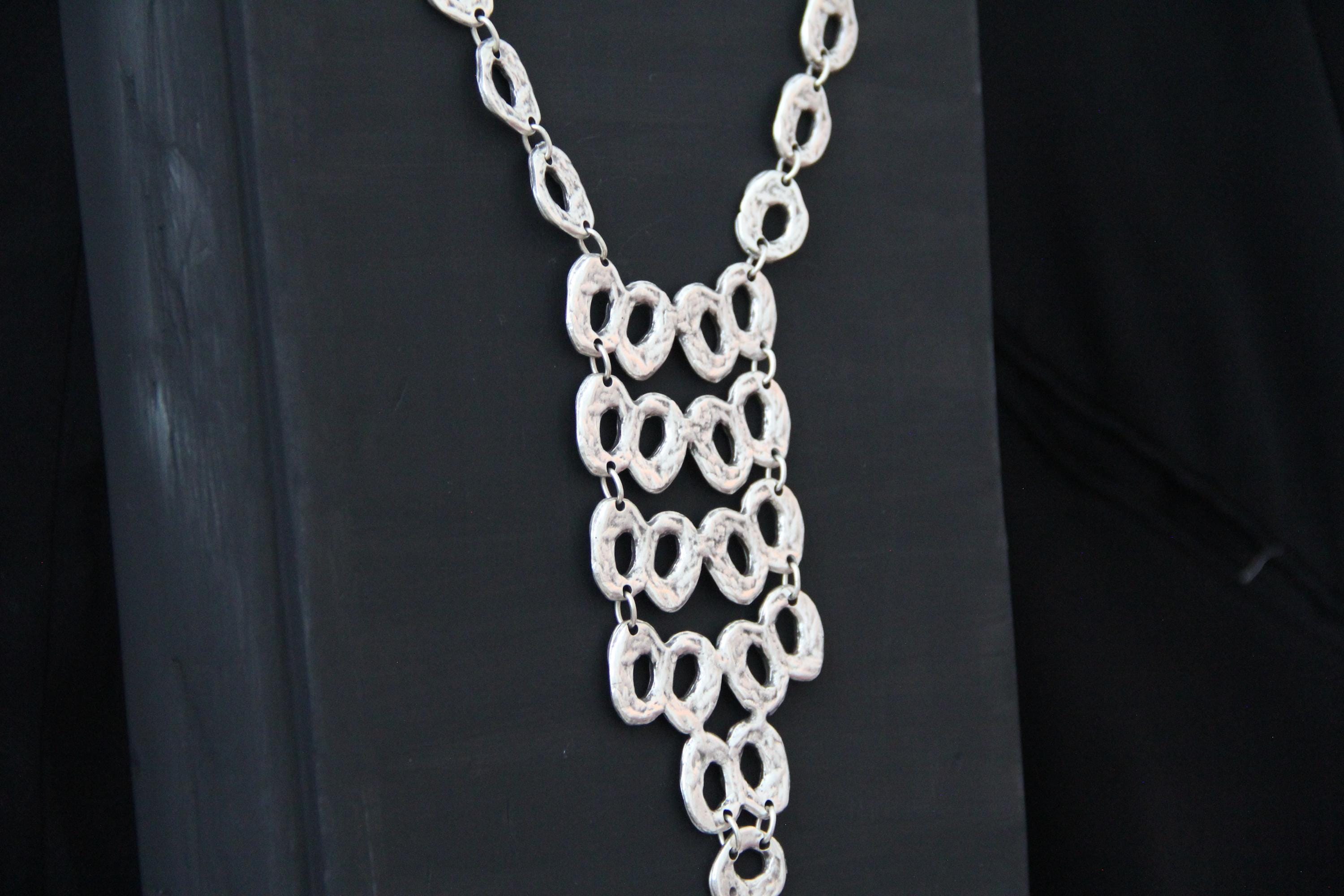 Tassel Silver Handcrafted NecklaceUnique Long Silver Tassel Circle Necklace – Handmade Ethnic Boho Chic Pendant, Statement Jewelry Gift Idea for Her