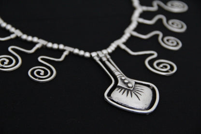 Chunky Silver Beaded Chain Necklace – Boho Ethnic Style Statement Jewelry for Women or Unisex