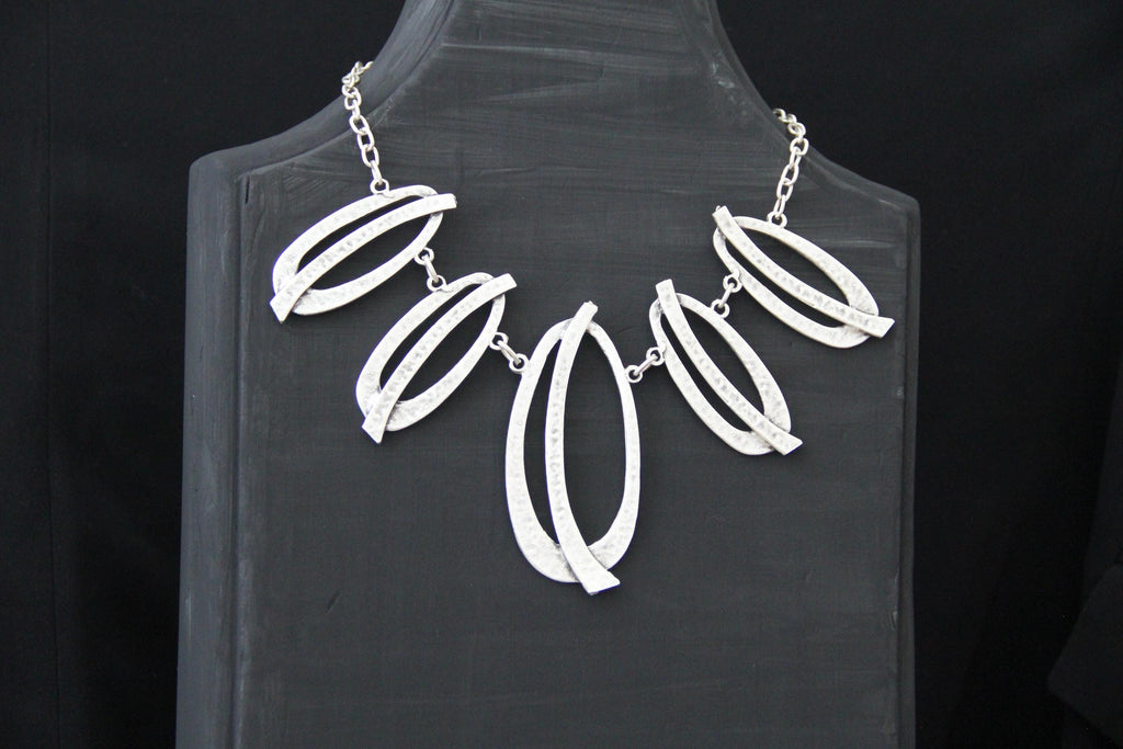 Handmade Silver Statement Necklace for Women – Unique Bold Geometric Large Pendant Ethnic Jewelry, Gift for Her