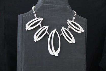 Handmade Silver Statement Necklace for Women – Unique Bold Geometric Large Pendant Ethnic Jewelry, Gift for Her