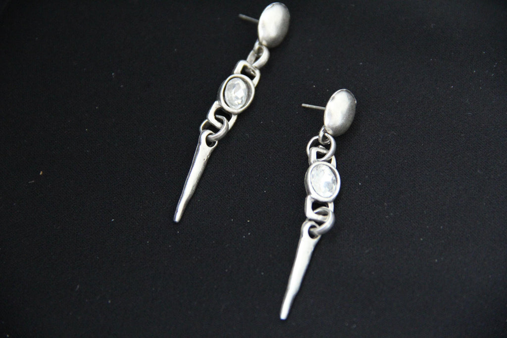 Dangle Silver Earrings with Stone in Middle