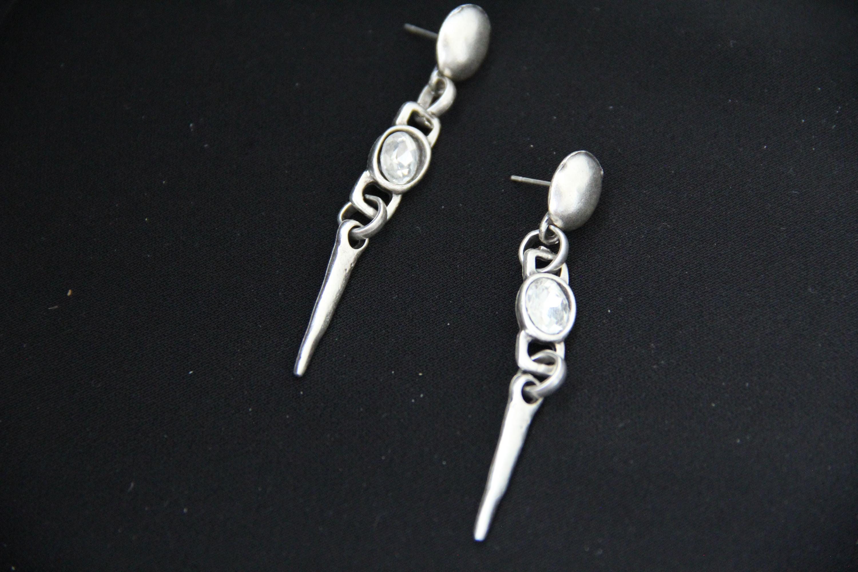 Dangle Silver Earrings with Stone in Middle