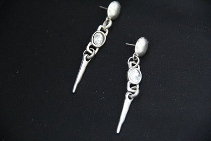 Dangle Silver Earrings with Stone in Middle