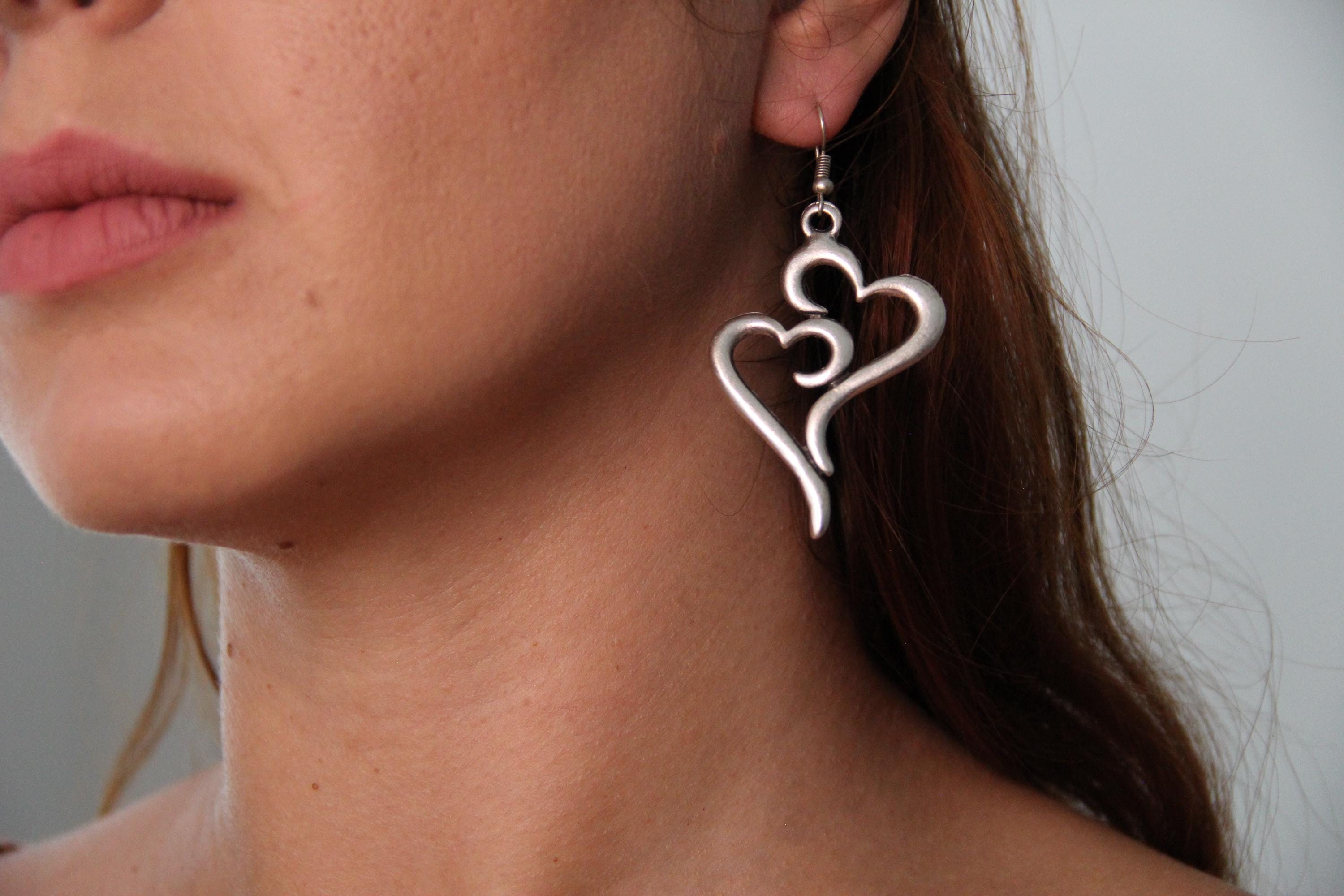 Large Heart Silver Earrings
