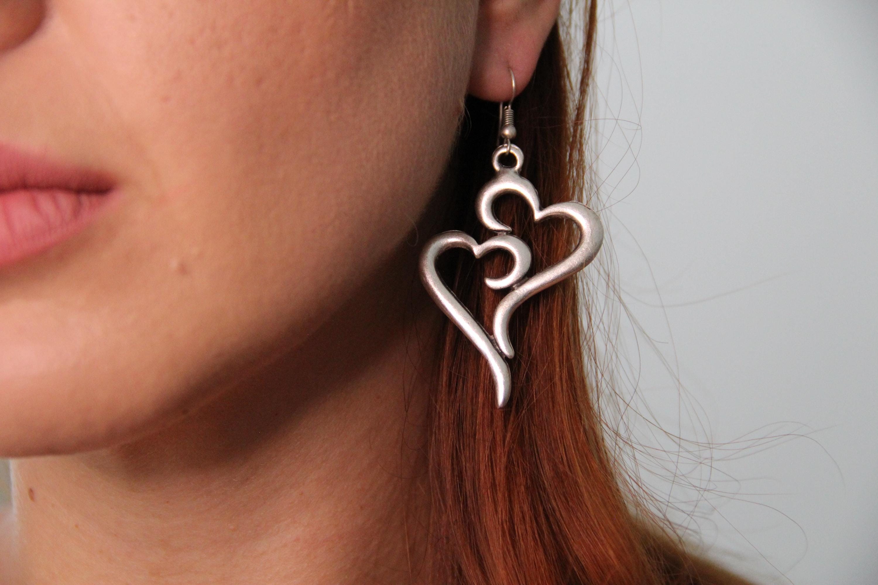 Large Heart Silver Earrings
