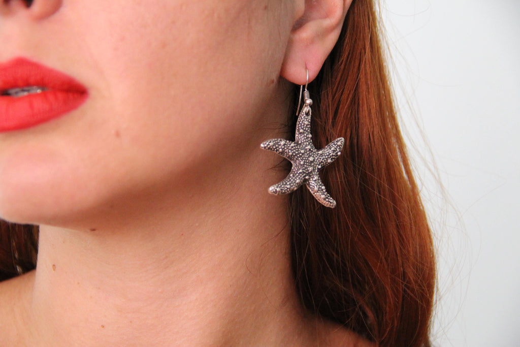 Long Dangle Starfish Silver Earring