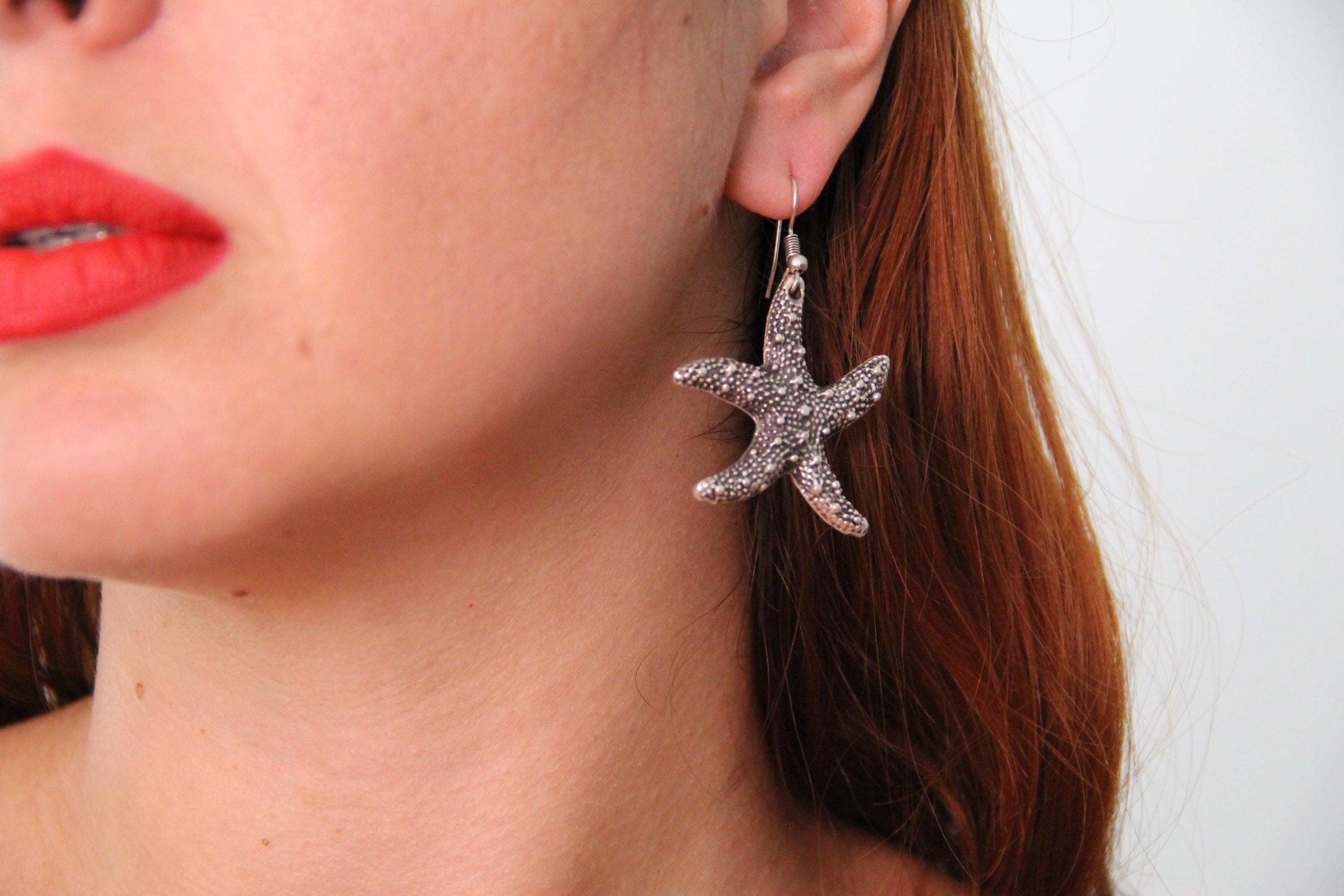 Long Dangle Starfish Silver Earring