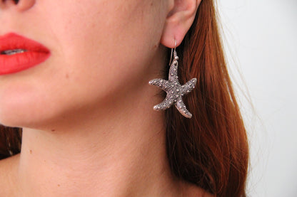 Long Dangle Starfish Silver Earring