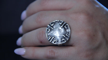Adjustable Big Boho Silver Ring