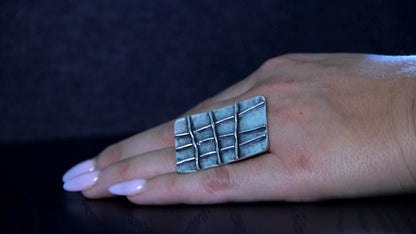 Handmade Geometric Large Silver Ring