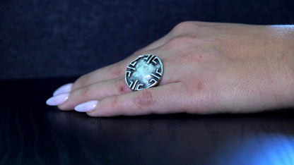 Adjustable Big Boho Silver Ring