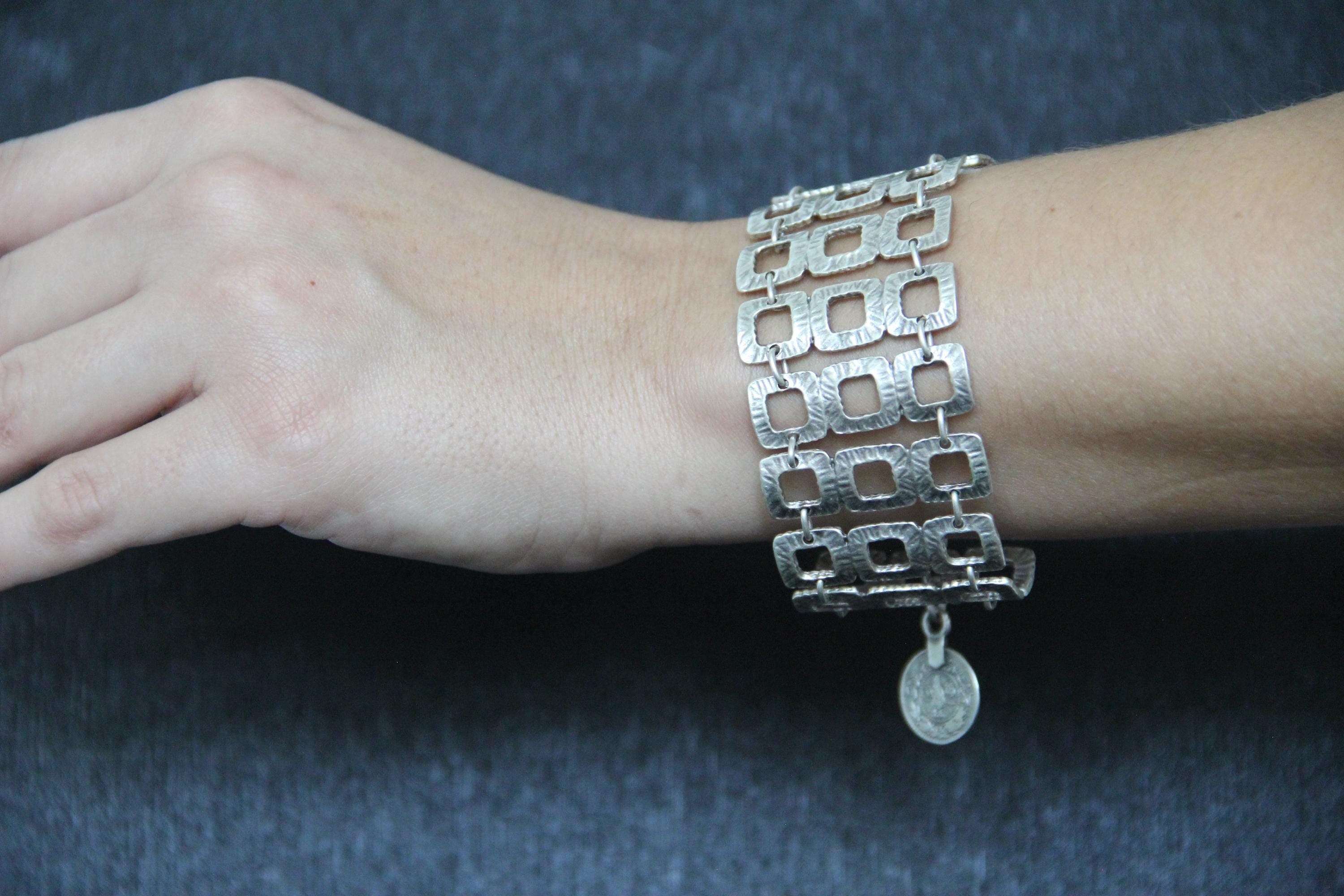 Adjustable silver handmade bracelet