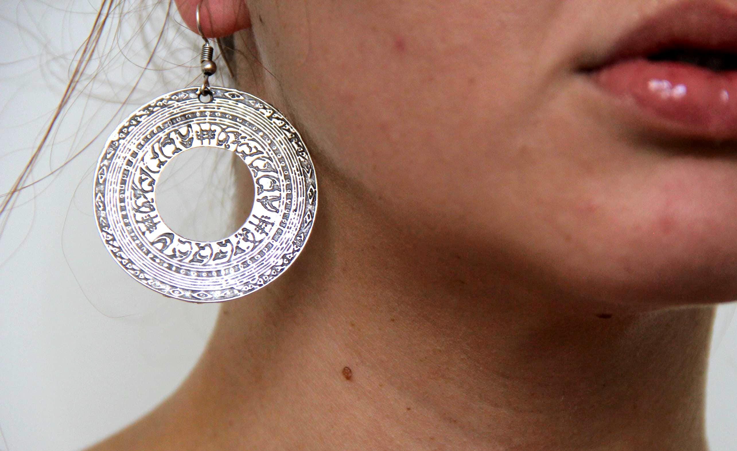 Hoop Silver Large Engraved Earring