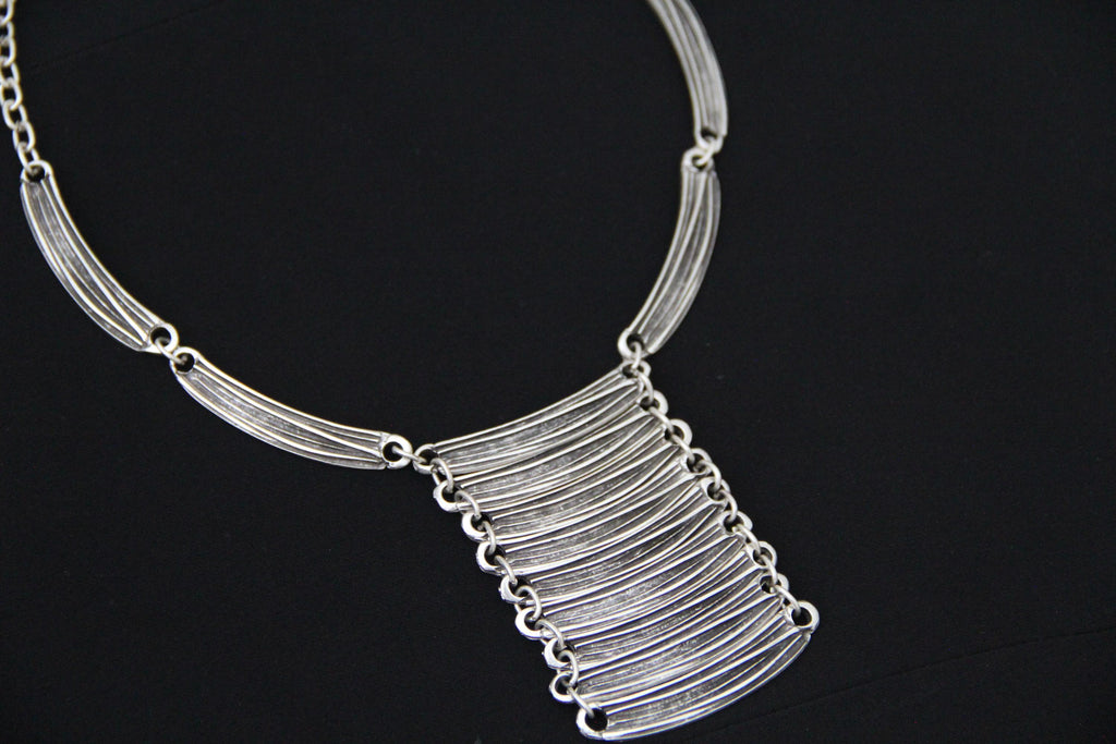 Long Silver Statement Necklace – Bold Drop Pendant, Boho Jewelry for Women
