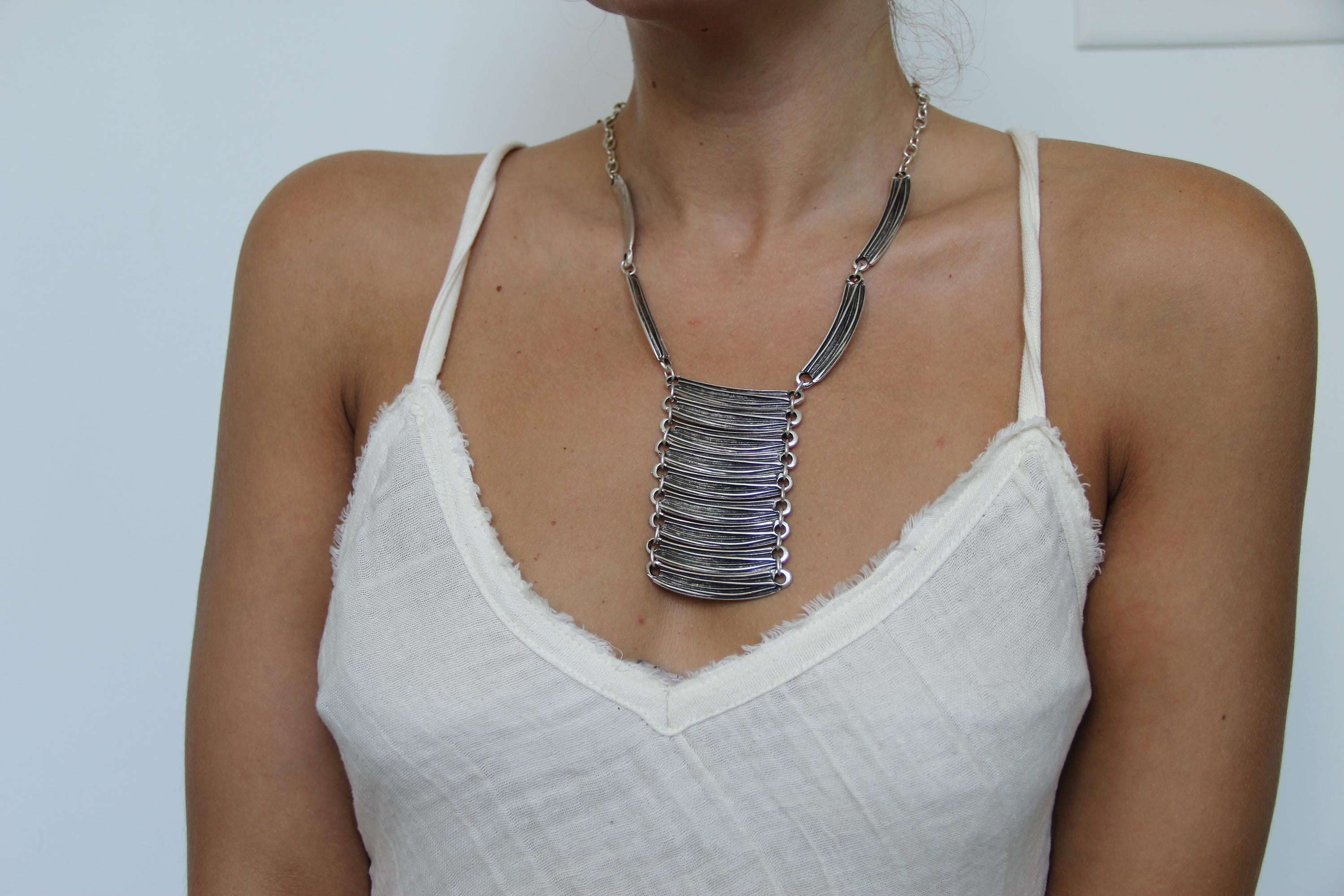 Long Silver Statement Necklace – Bold Drop Pendant, Boho Jewelry for Women