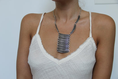 Long Silver Statement Necklace – Bold Drop Pendant, Boho Jewelry for Women