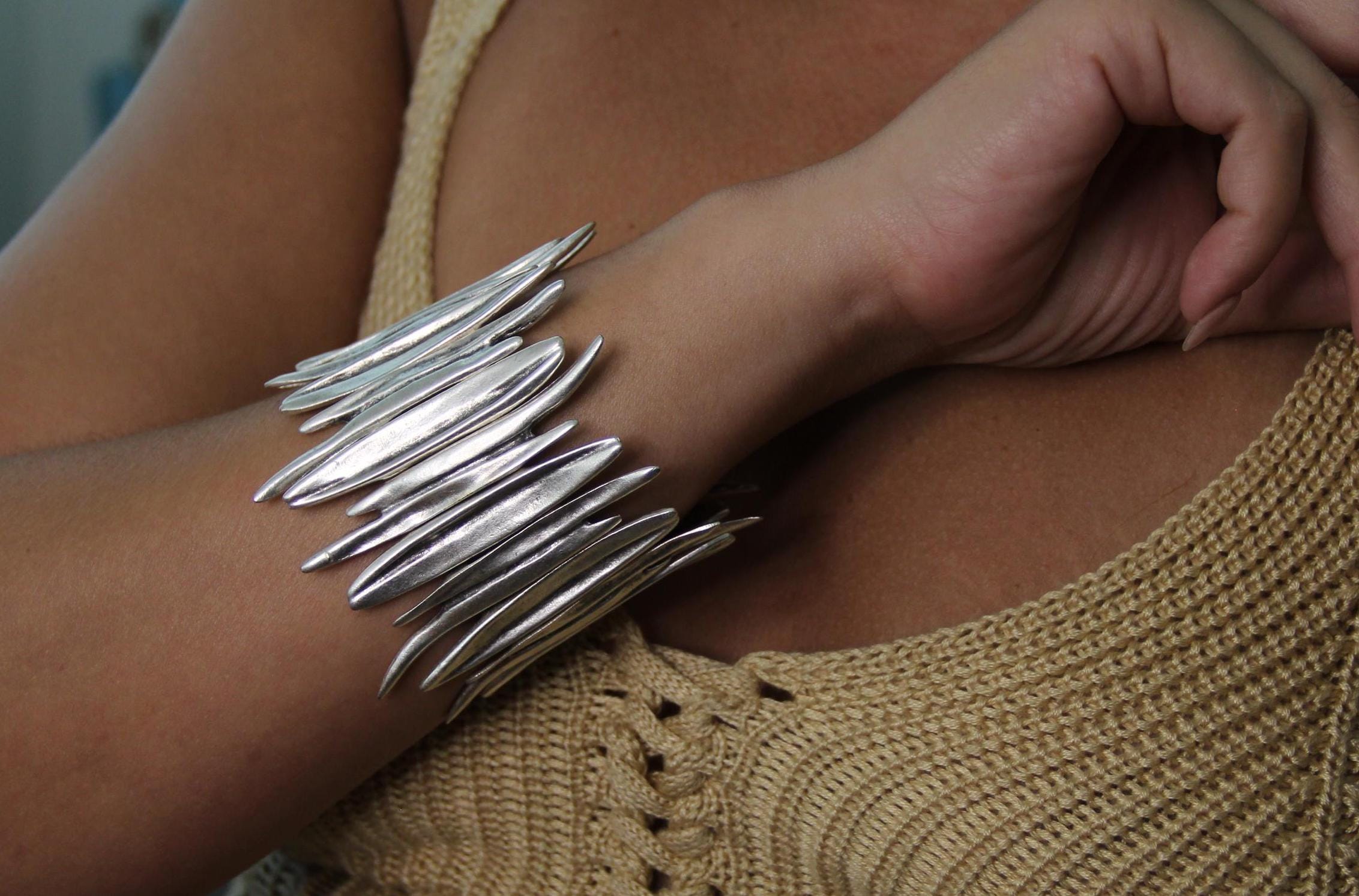 Cuff Slip On Statement Silver Bracelet
