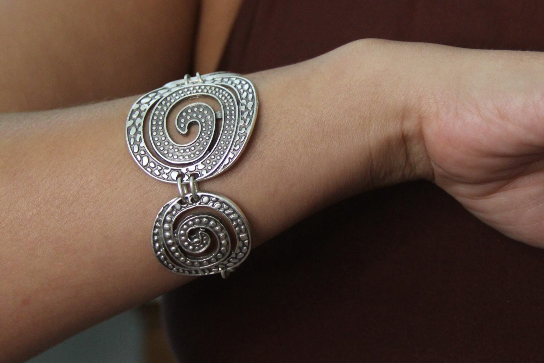Ethnic HandCrafted Hammered Unique Statement Bracelet Adjustable Chain