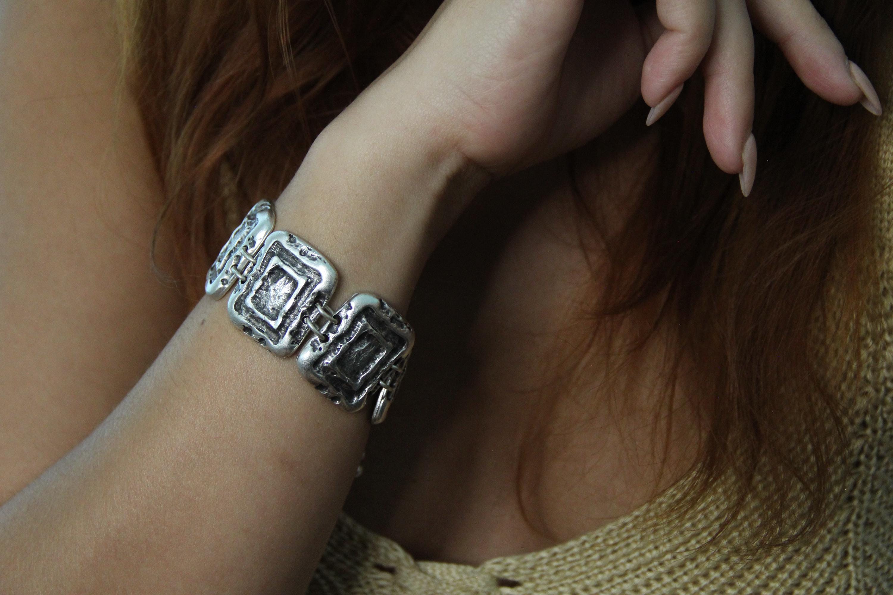 Geometric Engraved Handmade Statement Bracelet