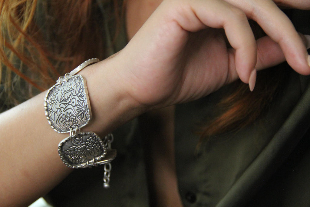 Engraved Large Silver Bohemian Bracelet