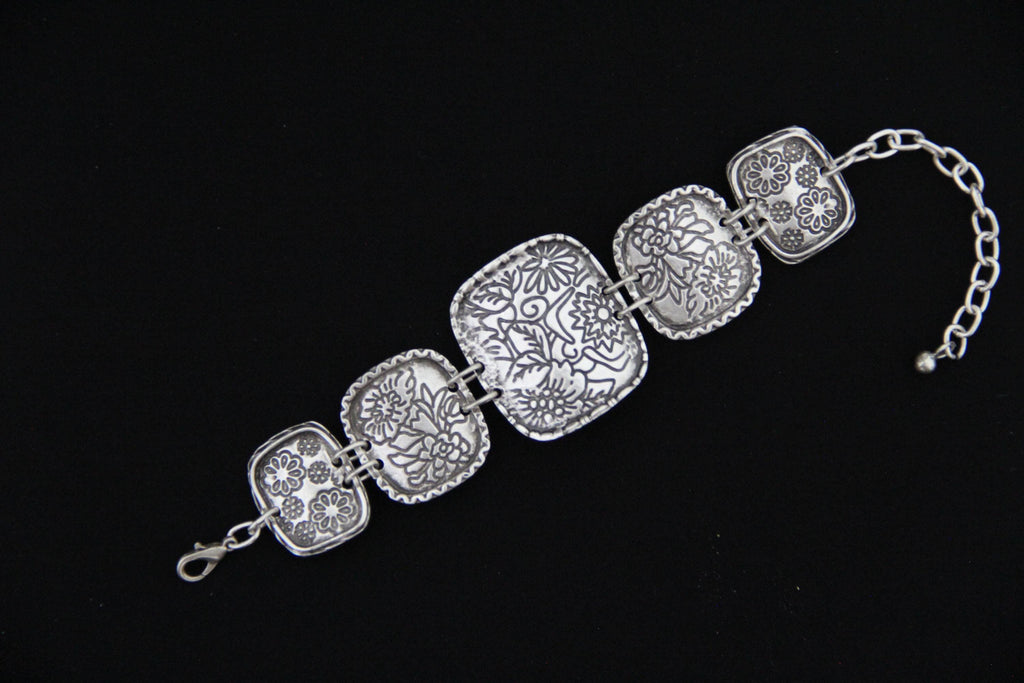 Engraved Large Silver Bohemian Bracelet