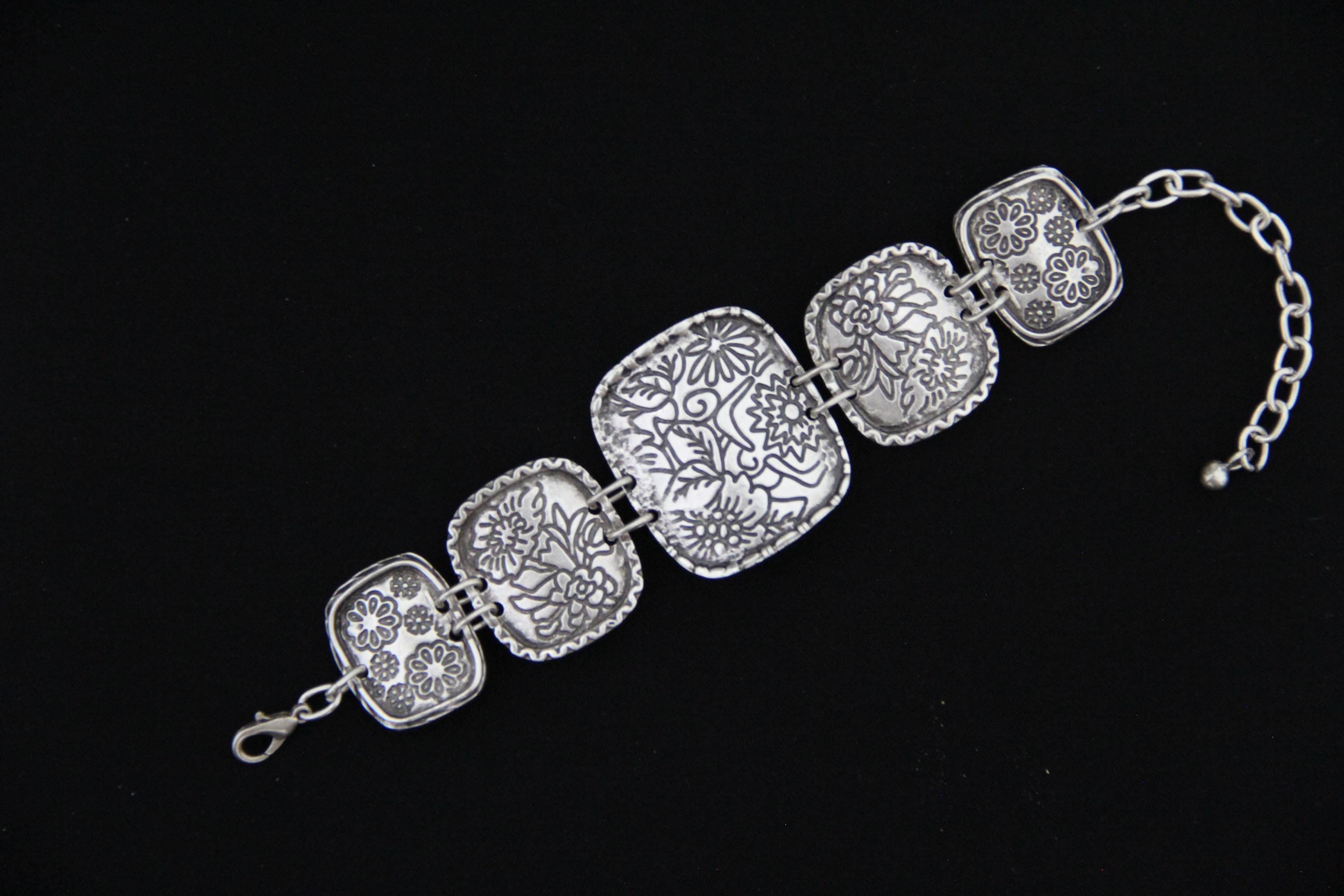 Engraved Large Silver Bohemian Bracelet